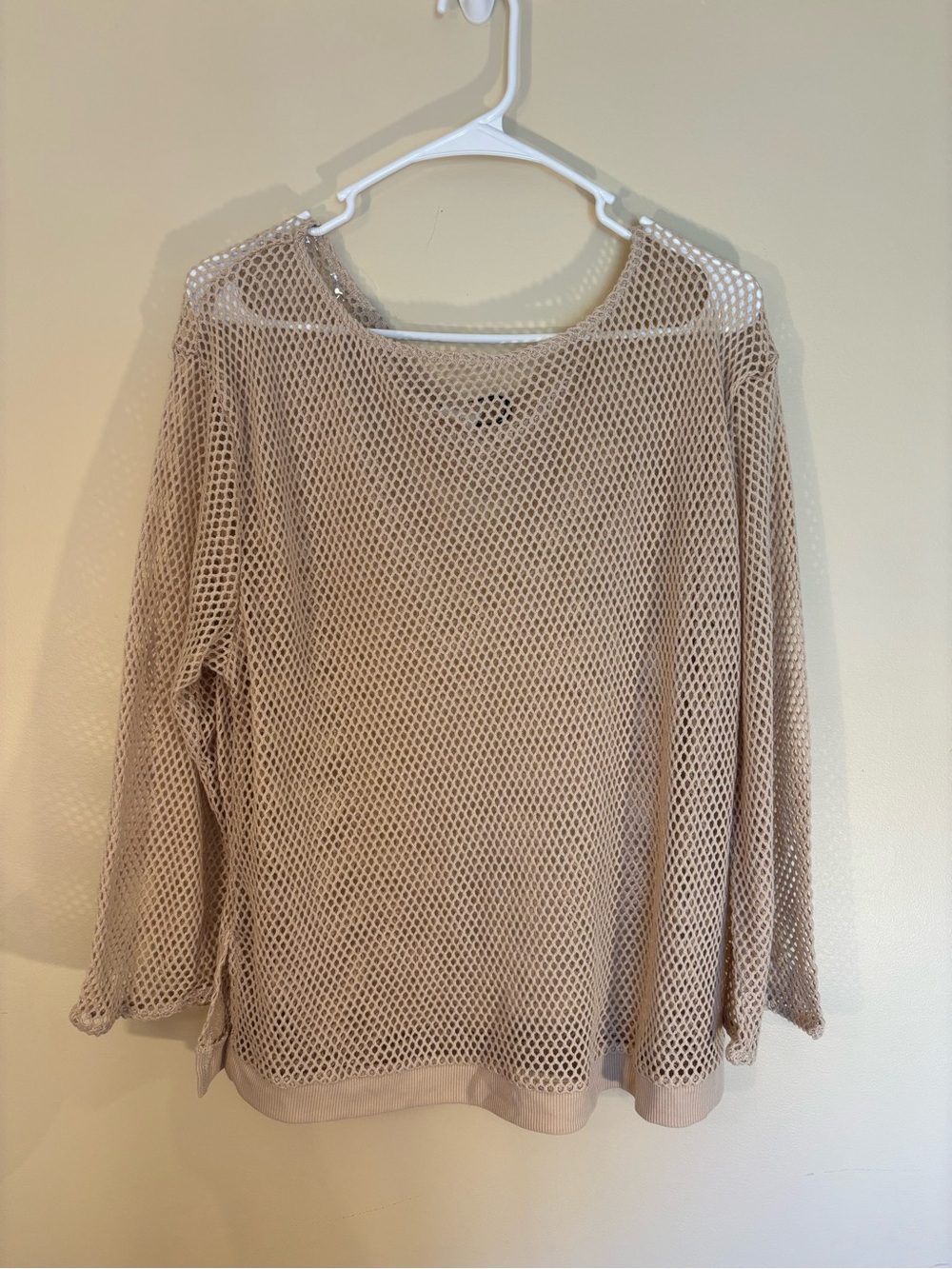 Shade & Shore Beige Open-Knit Mesh Long Sleeve Top